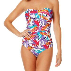 Anne Cole Womens Twist-Front Tropical-P White Print 8